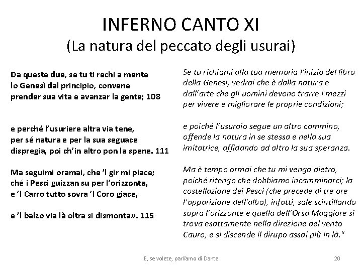 INFERNO CANTO XI (La natura del peccato degli usurai) Da queste due, se tu INFERNO CANTO XI (La natura del peccato degli usurai) Da queste due, se tu