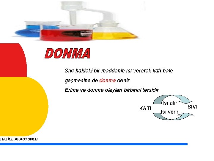 Sıvı haldeki bir maddenin ısı vererek katı hale geçmesine de donma denir. Erime ve