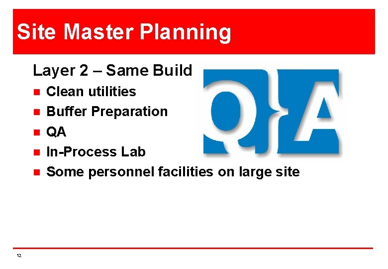 Site Master Planning Layer 2 – Same Building n n n 12 Clean utilities