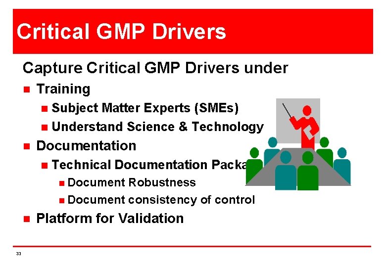 Critical GMP Drivers Capture Critical GMP Drivers under n Training Subject Matter Experts (SMEs)