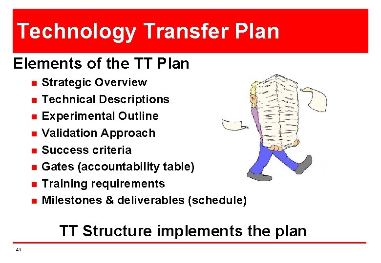 Technology Transfer Plan Elements of the TT Plan n n n n Strategic Overview