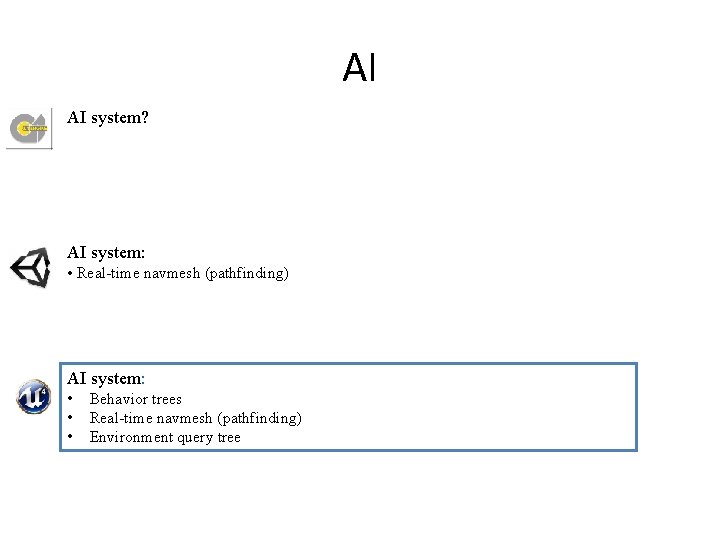 AI AI system? AI system: • Real-time navmesh (pathfinding) AI system: • • •