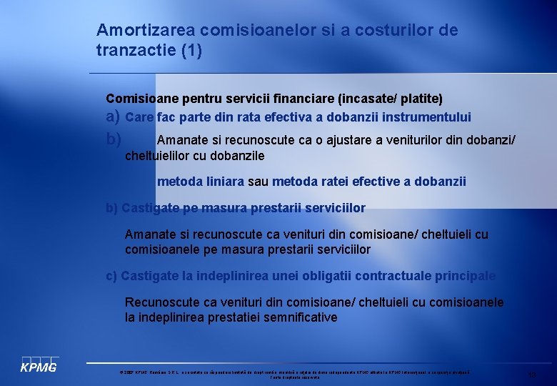Amortizarea comisioanelor si a costurilor de tranzactie (1) Comisioane pentru servicii financiare (incasate/ platite)
