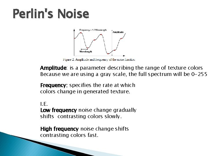 Perlin's Noise Amplitude: is a parameter describing the range of texture colors Because we