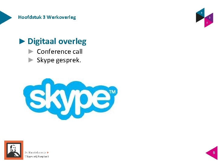 Hoofdstuk 3 Werkoverleg ► Digitaal overleg ► Conference call ► Skype gesprek. 6 