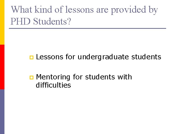 What kind of lessons are provided by PHD Students? p Lessons for undergraduate students