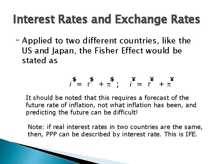 Interest Rates and Exchange Rates Applied to two different countries, like the US and Interest Rates and Exchange Rates Applied to two different countries, like the US and