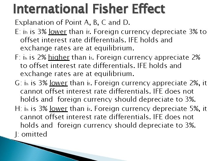International Fisher Effect Explanation of Point A, B, C and D. E: ih is International Fisher Effect Explanation of Point A, B, C and D. E: ih is