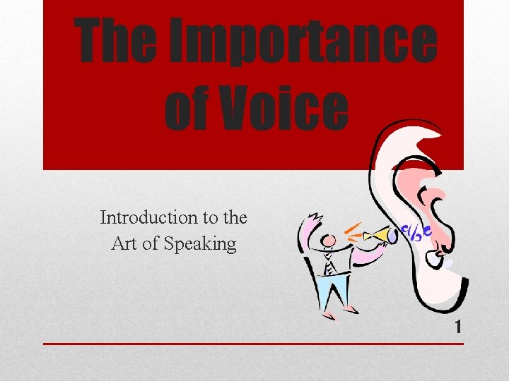 The Importance of Voice Introduction to the Art of Speaking 1 