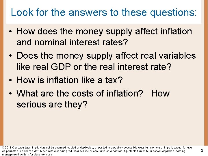 Look for the answers to these questions: • How does the money supply affect