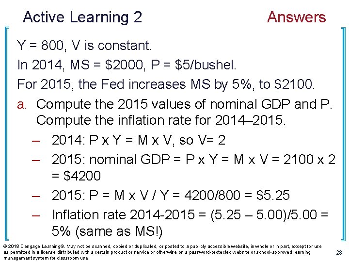 Active Learning 2 Answers Y = 800, V is constant. In 2014, MS =