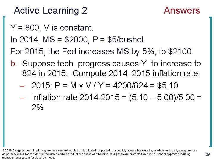 Active Learning 2 Answers Y = 800, V is constant. In 2014, MS =