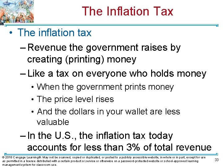 The Inflation Tax • The inflation tax – Revenue the government raises by creating