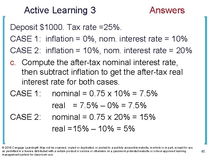 Active Learning 3 Answers Deposit $1000. Tax rate =25%. CASE 1: inflation = 0%,