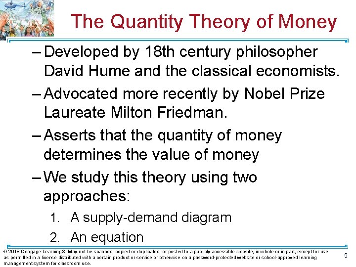 The Quantity Theory of Money – Developed by 18 th century philosopher David Hume