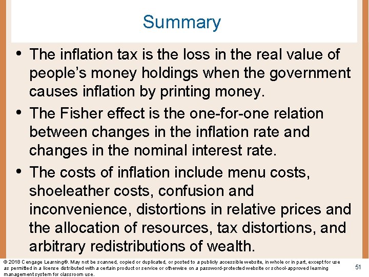 Summary • The inflation tax is the loss in the real value of •