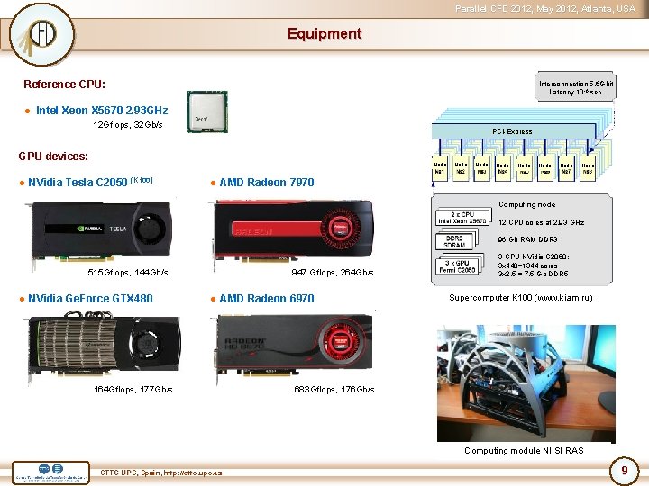 Parallel CFD 2012, May 2012, Atlanta, USA Equipment Reference CPU: Interconnection 5. 6 Gbit