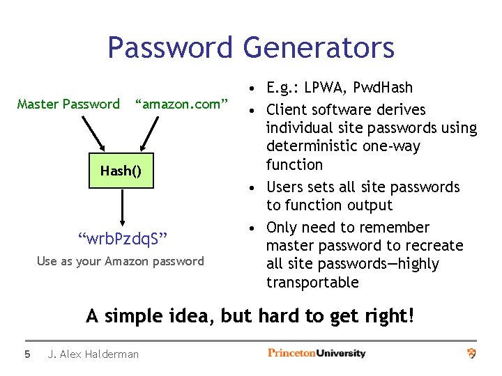 Password Generators Master Password “amazon. com” Hash() “wrb. Pzdq. S” Use as your Amazon
