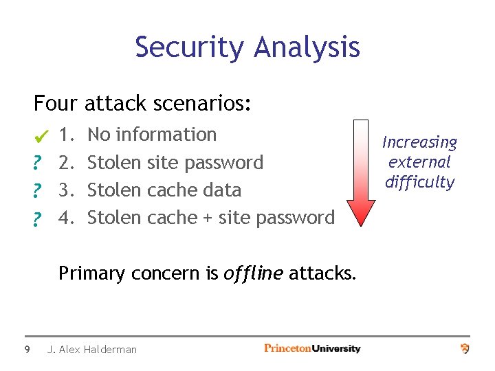 Security Analysis Four attack scenarios: ? ? ? 1. 2. 3. 4. No information