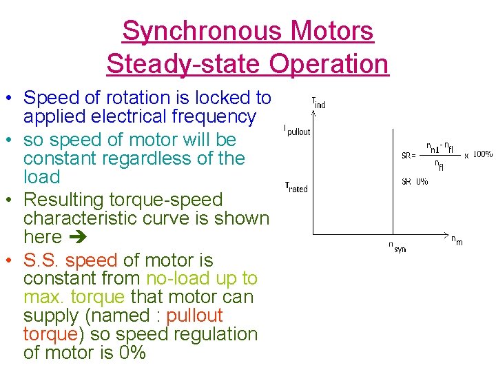 Synchronous Motors Steady-state Operation • Speed of rotation is locked to applied electrical frequency