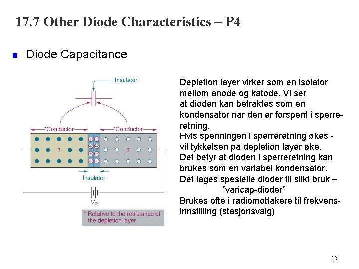 17. 7 Other Diode Characteristics – P 4 n Diode Capacitance Depletion layer virker