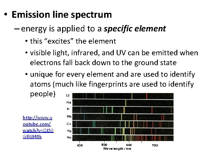  • Emission line spectrum – energy is applied to a specific element •