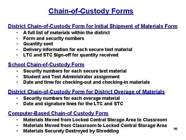 Chain-of-Custody Forms District Chain-of-Custody Form for Initial Shipment of Materials Form • • •