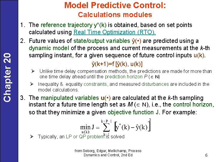 Model Predictive Control: Chapter 20 Calculations modules 1. The reference trajectory y*(k) is obtained,