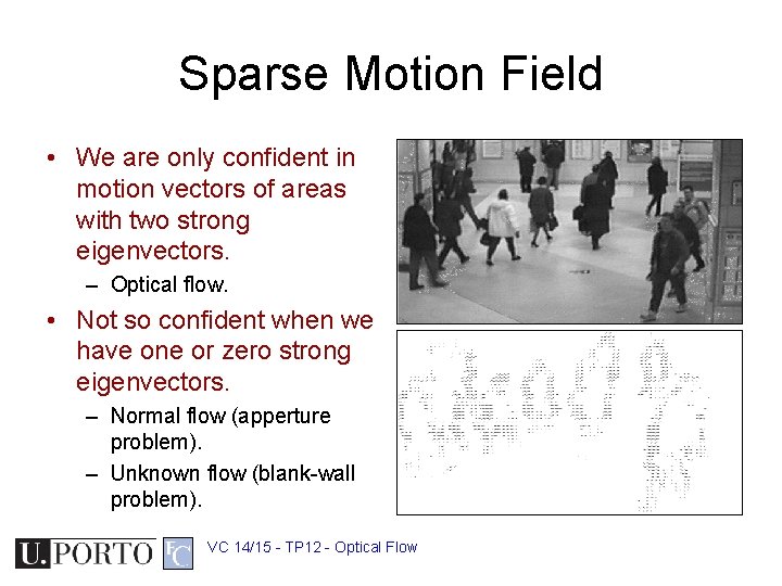 Sparse Motion Field • We are only confident in motion vectors of areas with