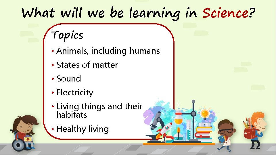 What will we be learning in Science? Topics • Animals, including humans • States