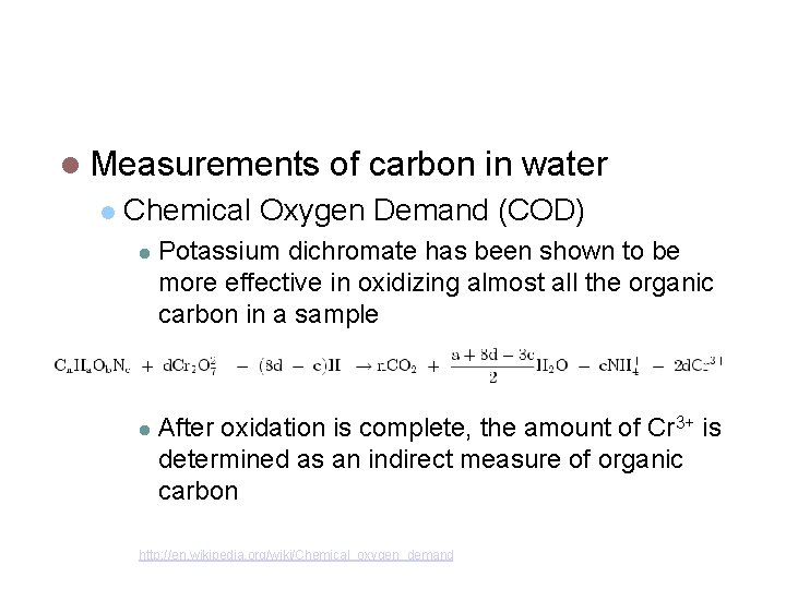 Analysis of Water Quality Measurements of carbon in water Chemical Oxygen Demand (COD) Potassium