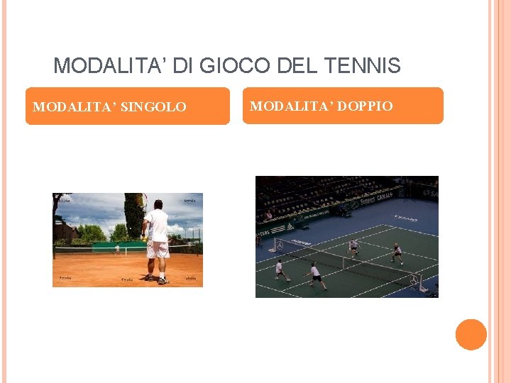 MODALITA’ DI GIOCO DEL TENNIS MODALITA’ SINGOLO MODALITA’ DOPPIO 