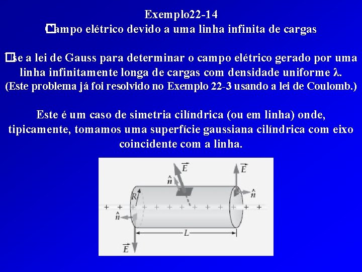 Exemplo 22 -14 Campo elétrico devido a uma linha infinita de cargas � Use