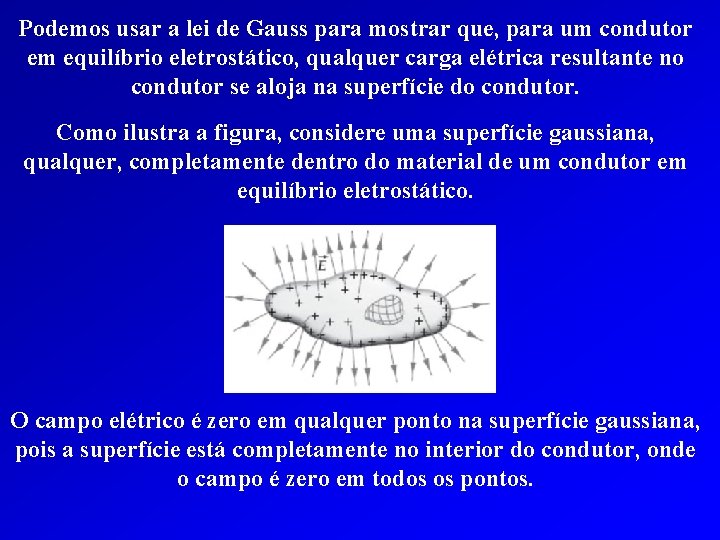 Podemos usar a lei de Gauss para mostrar que, para um condutor em equilíbrio