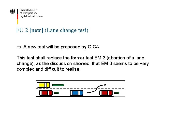 FU 2 [new] (Lane change test) Þ A new test will be proposed by