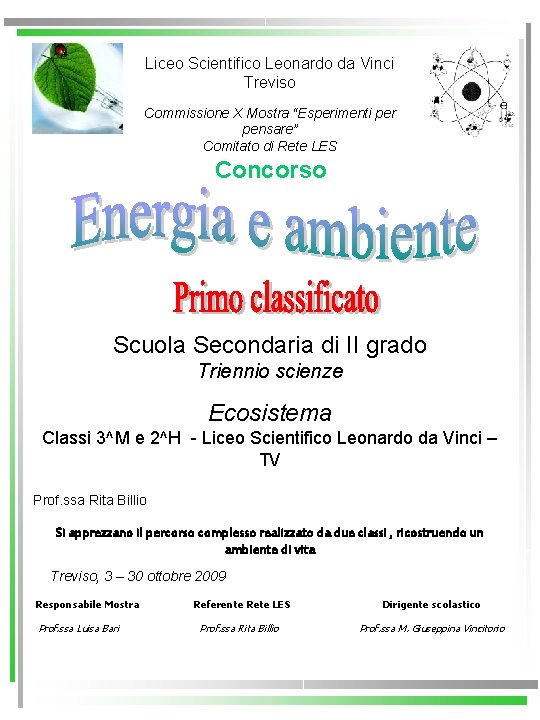 Liceo Scientifico Leonardo da Vinci Treviso Commissione X Mostra “Esperimenti per pensare” Comitato di