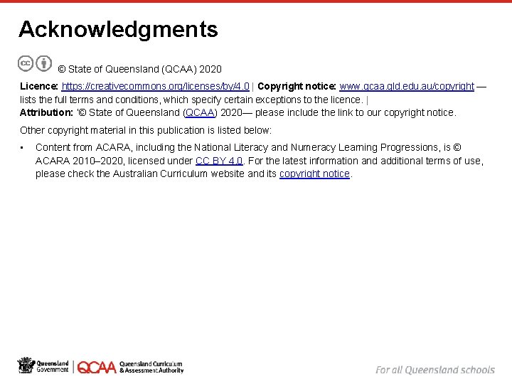 Acknowledgments © State of Queensland (QCAA) 2020 Licence: https: //creativecommons. org/licenses/by/4. 0 | Copyright