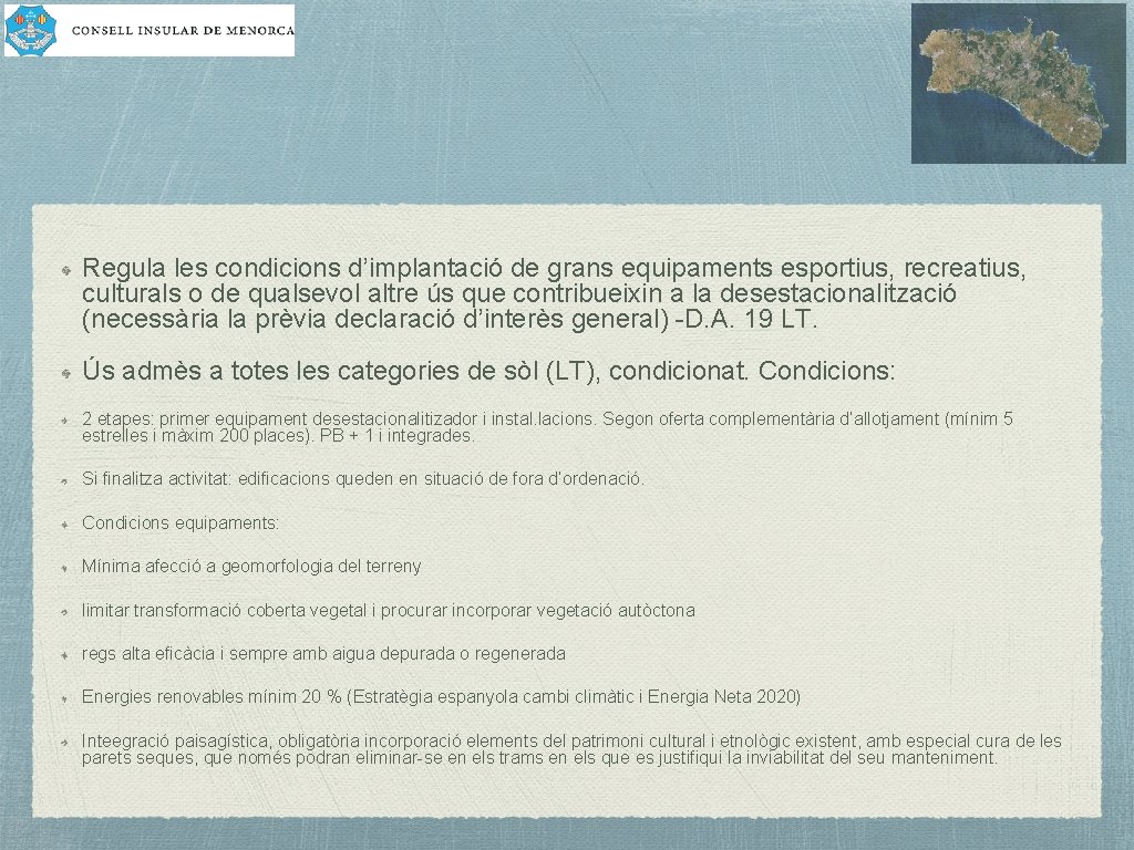 Regula les condicions d’implantació de grans equipaments esportius, recreatius, culturals o de qualsevol altre