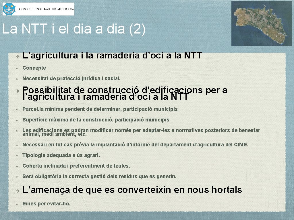 La NTT i el dia a dia (2) L’agricultura i la ramaderia d’oci a