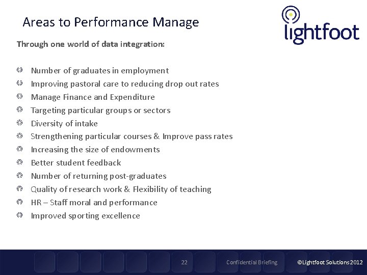 Areas to Performance Manage Through one world of data integration: Number of graduates in