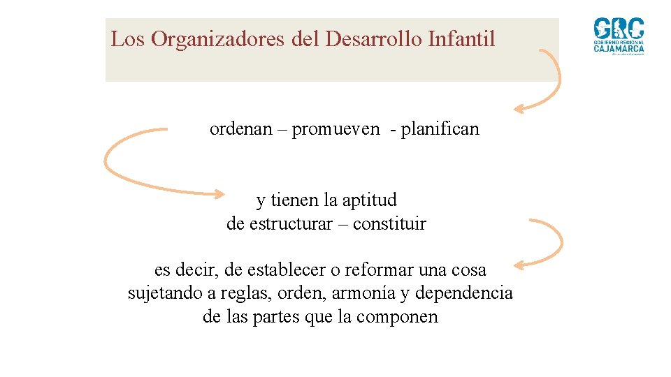 Los Organizadores del Desarrollo Infantil ordenan – promueven - planifican y tienen la aptitud