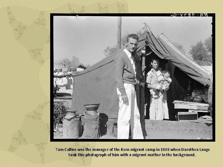 Tom Collins was the manager of the Kern migrant camp in 1936 when Dorothea