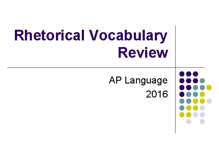 Rhetorical Vocabulary Review AP Language 2016 