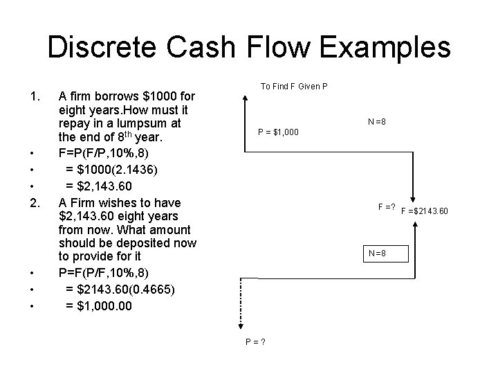 Discrete Cash Flow Examples 1. • • • 2. • • • A firm Discrete Cash Flow Examples 1. • • • 2. • • • A firm