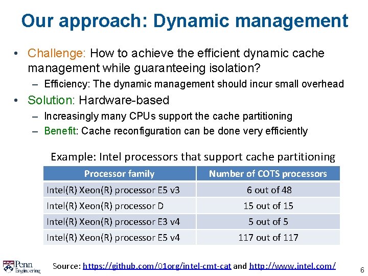 Our approach: Dynamic management • Challenge: How to achieve the efficient dynamic cache management