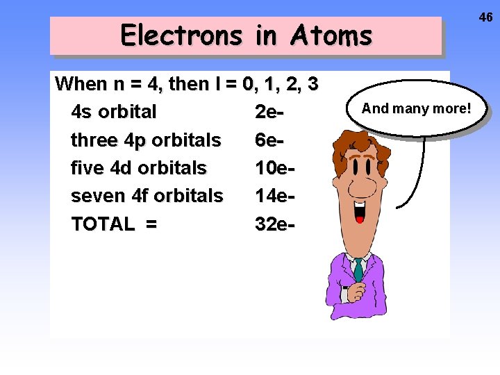 Electrons in Atoms When n = 4, then l = 0, 1, 2, 3