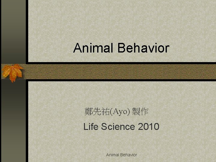 Animal Behavior 鄭先祐(Ayo) 製作 Life Science 2010 Animal Behavior 