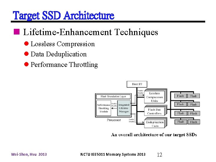 Target SSD Architecture n Lifetime-Enhancement Techniques l Lossless Compression l Data Deduplication l Performance