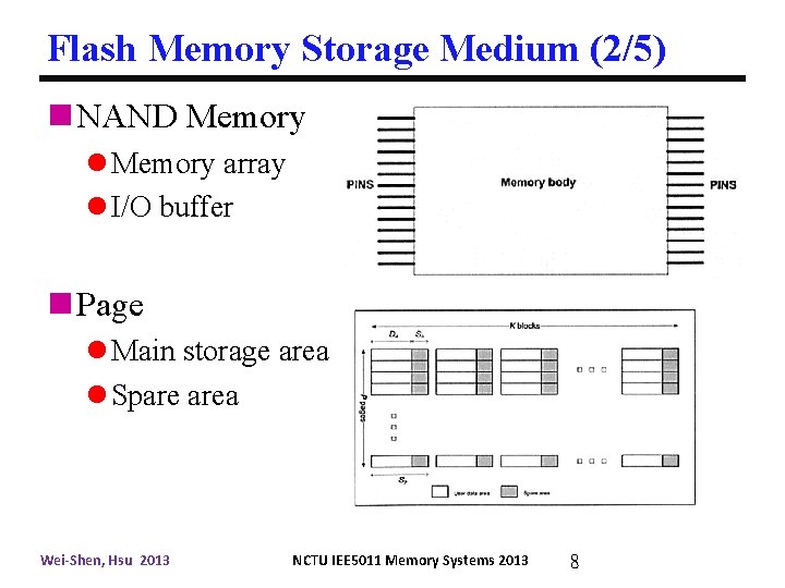 Flash Memory Storage Medium (2/5) n NAND Memory l Memory array l I/O buffer