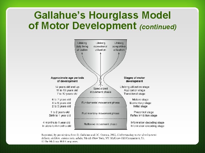 Gallahue’s Hourglass Model of Motor Development (continued) 